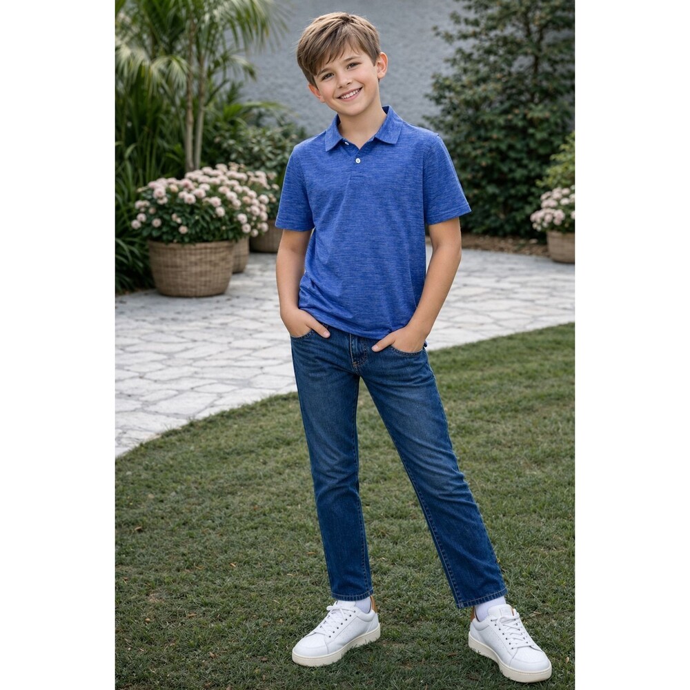 HANNA ANDERSSON Polo Shirt Boys 10 Blue Perfomance Short Sleeve